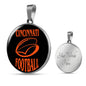 Cincinnati Circle Pendant Football Fan Necklace Stainless Steel or 18k Gold 18-22" - Express Your Love Gifts