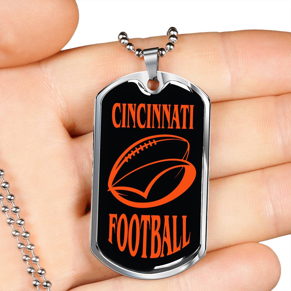 Cincinnati Fan Necklace Dog Tag Stainless Steel or 18k Gold 24" Chain - Express Your Love Gifts
