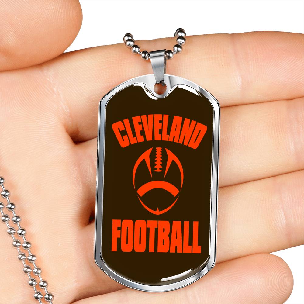 Cleveland Fan Necklace Dog Tag Stainless Steel or 18k Gold 24" Chain - Express Your Love Gifts