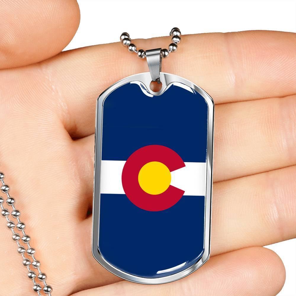 Colorado Flag Pendant Stainless Steel or 18k Gold Dog Tag Necklace 24" Chain - Express Your Love Gifts
