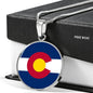 Colorado State Flag Necklace Stainless Steel or 18k Gold Circle Pendant 18-22" - Express Your Love Gifts