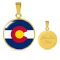 Colorado State Flag Necklace Stainless Steel or 18k Gold Circle Pendant 18-22" - Express Your Love Gifts