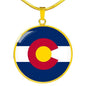 Colorado State Flag Necklace Stainless Steel or 18k Gold Circle Pendant 18-22" - Express Your Love Gifts
