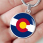 Colorado State Flag Necklace Stainless Steel or 18k Gold Circle Pendant 18-22" - Express Your Love Gifts