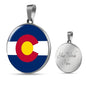 Colorado State Flag Necklace Stainless Steel or 18k Gold Circle Pendant 18-22" - Express Your Love Gifts