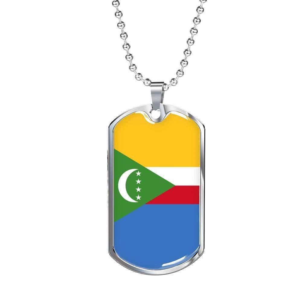 Comoros Flag Necklace Comoros Flag Stainless Steel or 18k Gold Dog Tag 24" - Express Your Love Gifts
