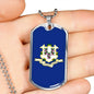 Connecticut Flag Pendant Stainless Steel or 18k Gold Dog Tag Necklace 24" Chain - Express Your Love Gifts