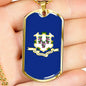 Connecticut Flag Pendant Stainless Steel or 18k Gold Dog Tag Necklace 24" Chain - Express Your Love Gifts