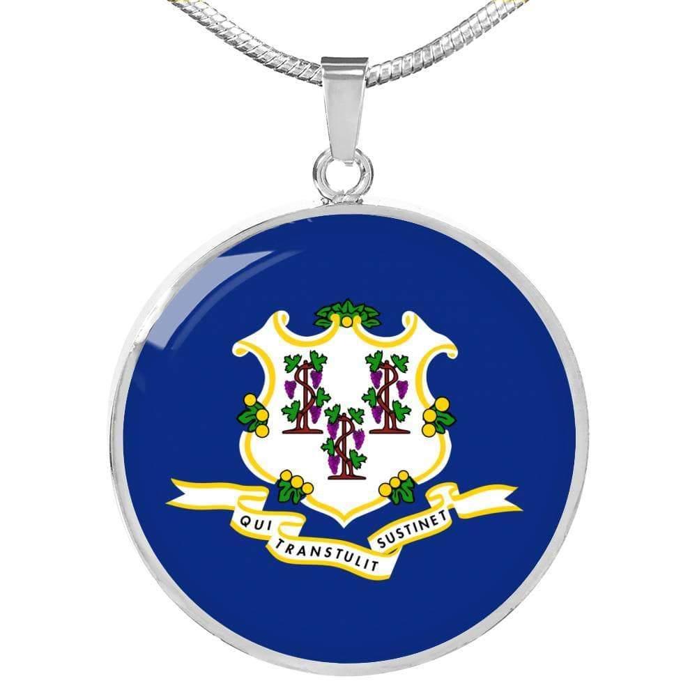Connecticut State Flag Necklace Stainless Steel or 18k Gold Circle Pendant 18-22" - Express Your Love Gifts