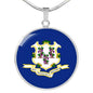 Connecticut State Flag Necklace Stainless Steel or 18k Gold Circle Pendant 18-22" - Express Your Love Gifts