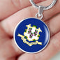 Connecticut State Flag Necklace Stainless Steel or 18k Gold Circle Pendant 18-22" - Express Your Love Gifts