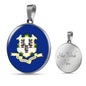 Connecticut State Flag Necklace Stainless Steel or 18k Gold Circle Pendant 18-22" - Express Your Love Gifts