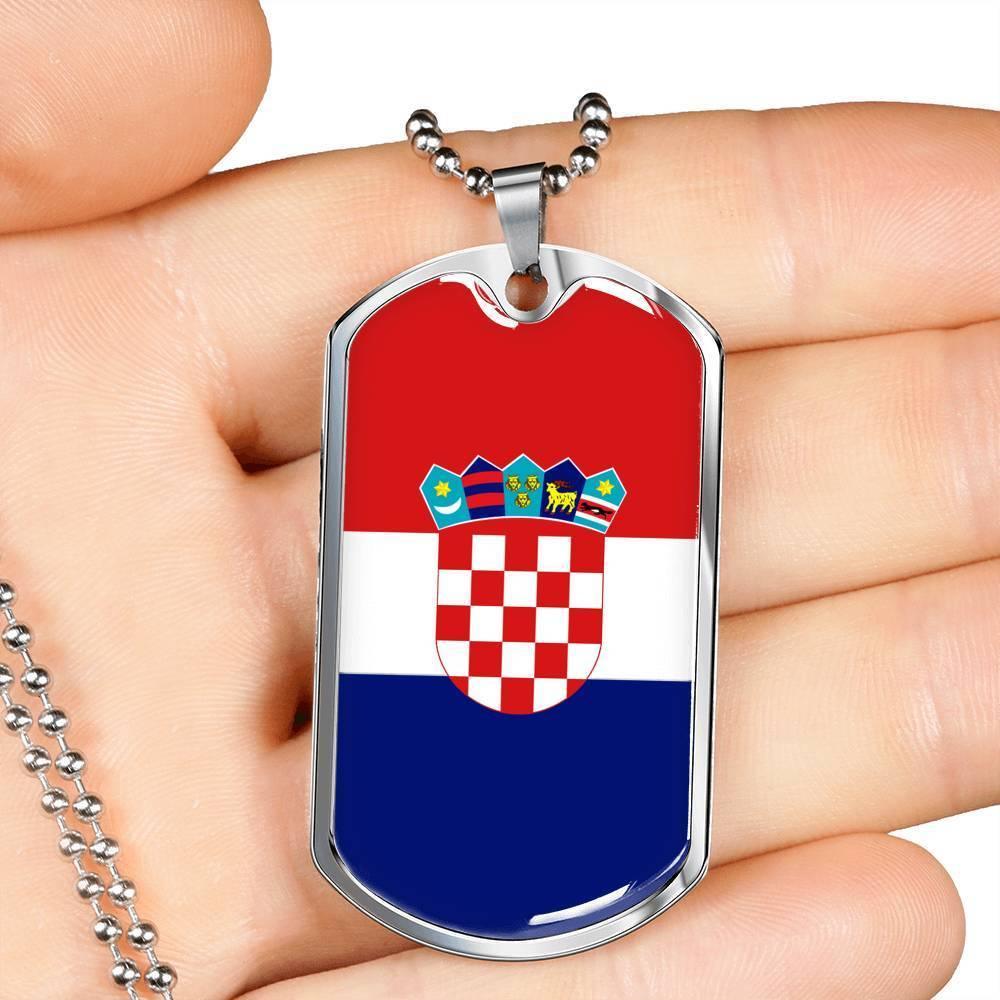 Croatia Flag Necklace Croatia Flag Stainless Steel or 18k Gold Dog Tag 24" - Express Your Love Gifts