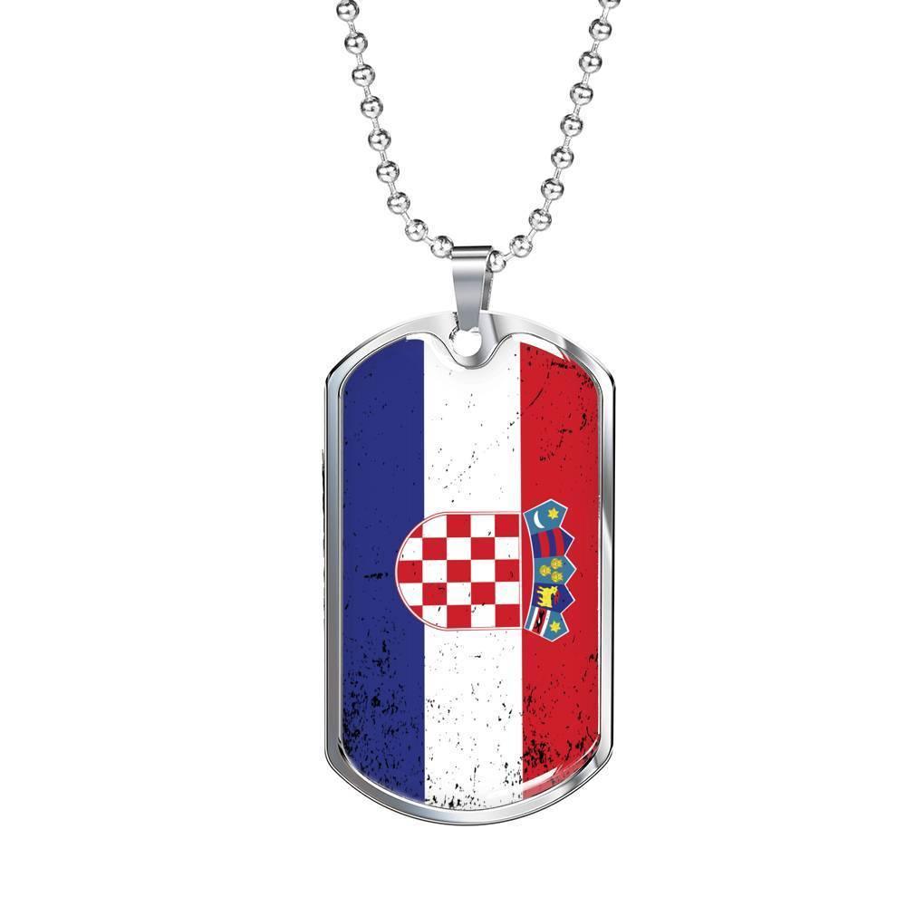 Croatia Flag Necklace Stainless Steel or 18k Gold Dog Tag 24"-Express Your Love Gifts