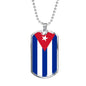 Cuba Flag Necklace Stainless Steel or 18k Gold Dog Tag 24" - Express Your Love Gifts