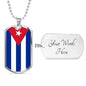 Cuba Flag Necklace Stainless Steel or 18k Gold Dog Tag 24" - Express Your Love Gifts