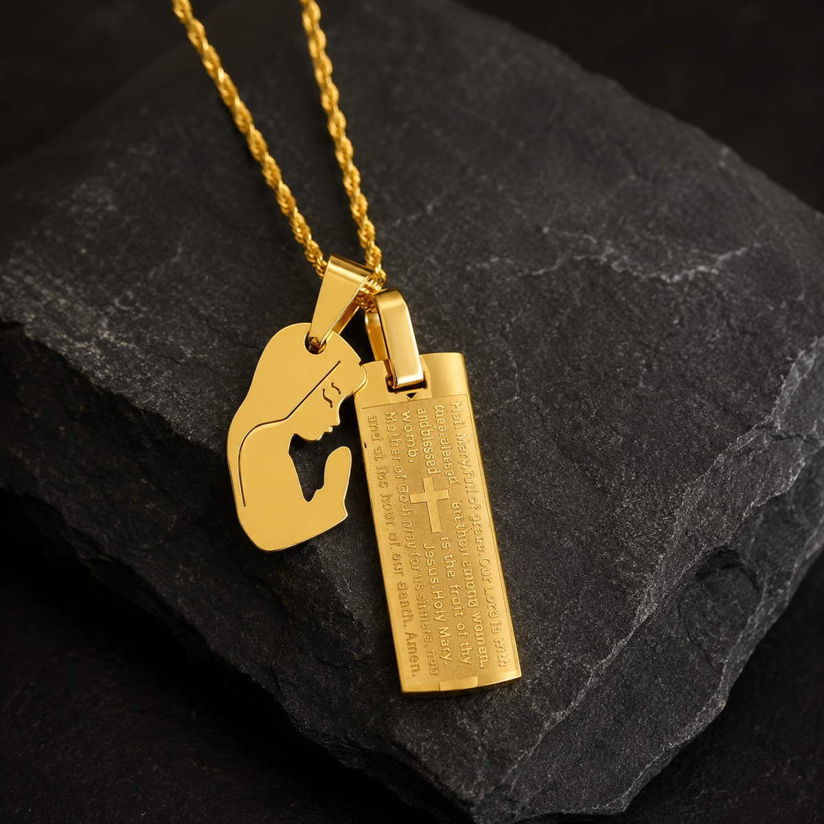 Hail Mary Men's Stainless Steel or 18K Gold Plated Pendant Necklace 24" Chain-Express Your Love Gifts