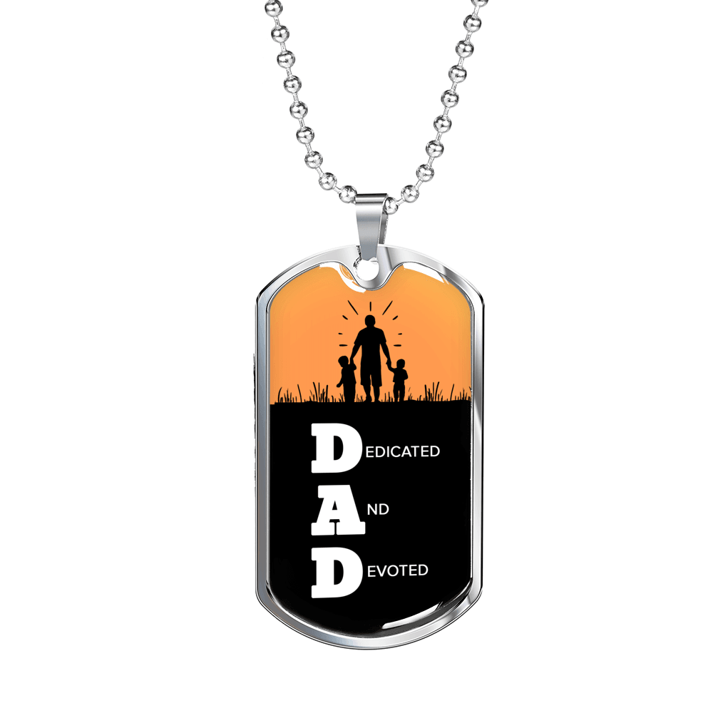 DAD Dedicated And Devoted Necklace Stainless Steel or 18k Gold Dog Tag w 24" Chain-Express Your Love Gifts
