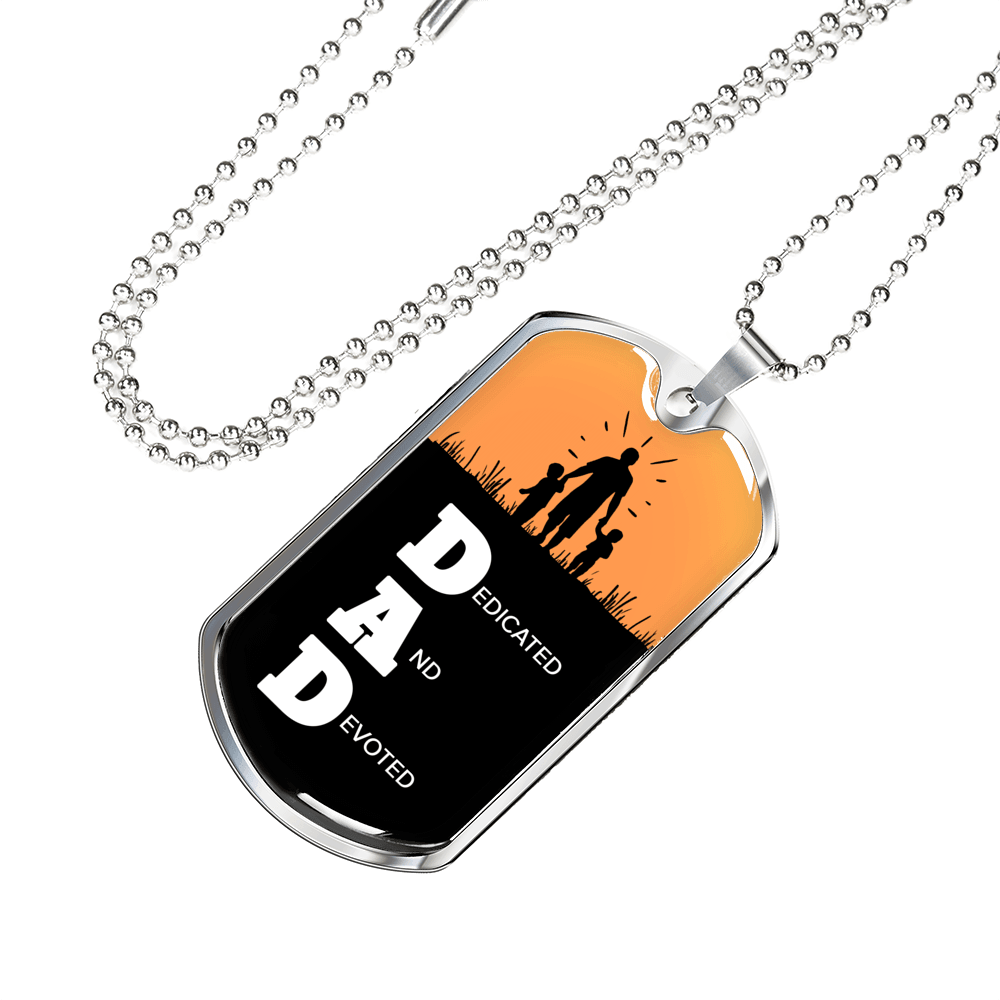 DAD Dedicated And Devoted Necklace Stainless Steel or 18k Gold Dog Tag w 24" Chain-Express Your Love Gifts