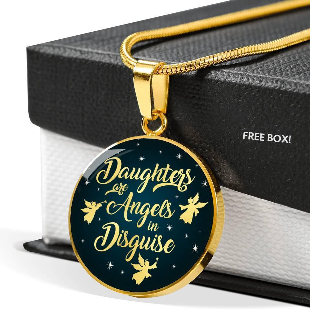 Daughter Gift Daughters Are Angels In Disguise Circle Necklace 18k Gold 18-22"-Express Your Love Gifts