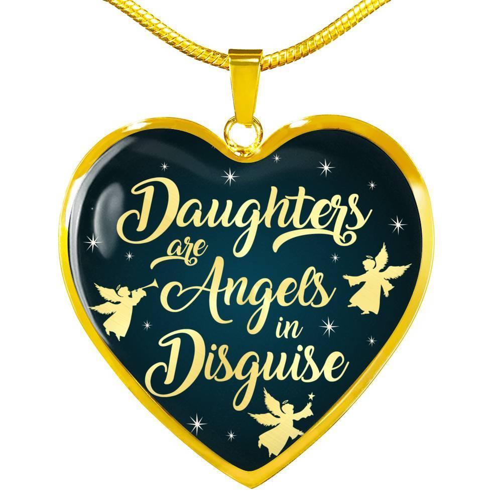 Daughters Are Angels In Disguise Stainless Steel 18k Gold Heart Pendant 18-22"-Express Your Love Gifts