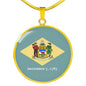 Delaware State Flag Necklace Stainless Steel or 18k Gold Circle Pendant 18-22" - Express Your Love Gifts