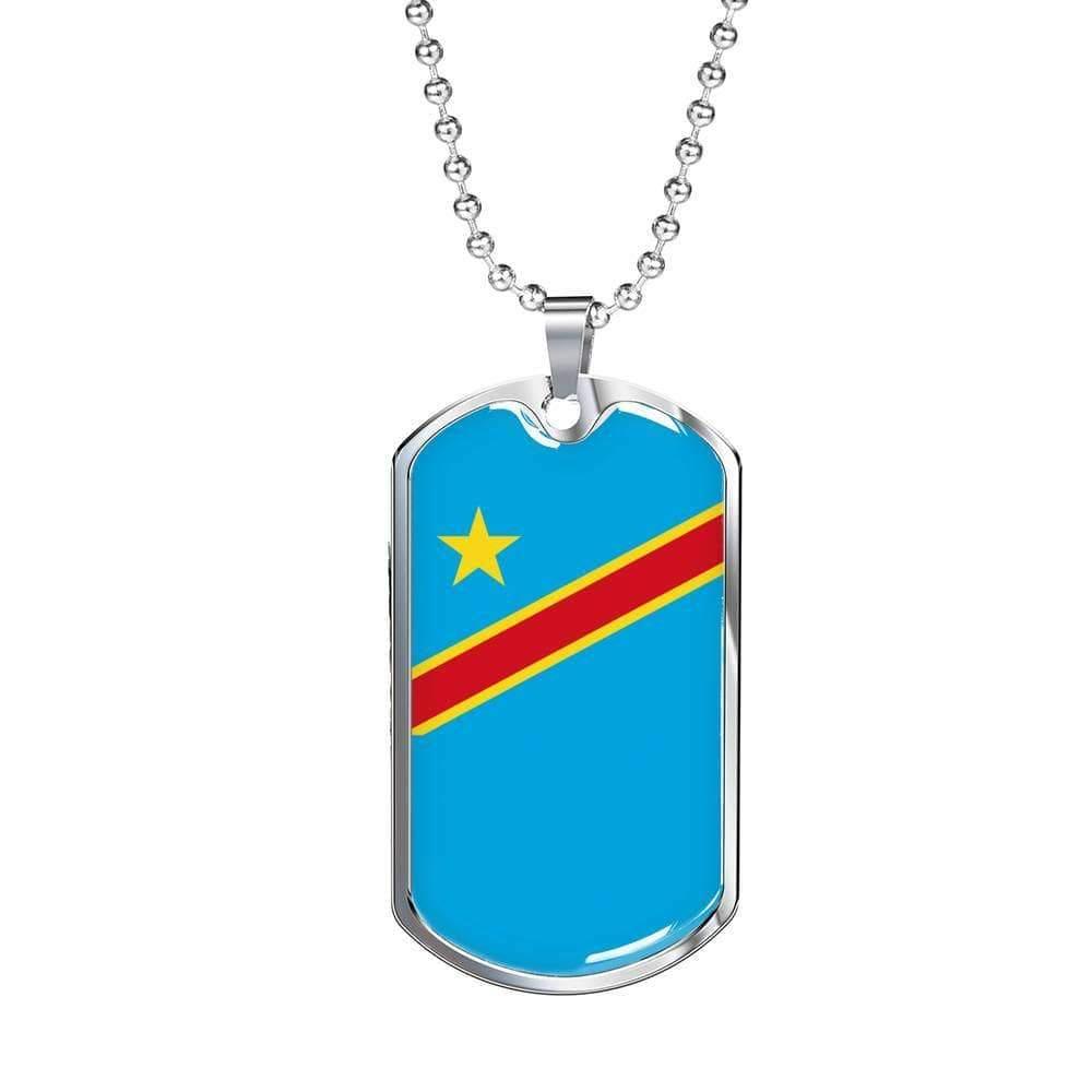 Democratic Republic Of The Congo Flag Necklace Democratic Republic Of The Congo Flag Stainless Steel or 18k Gold Dog Tag 24" - Express Your Love Gifts