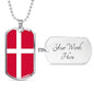 Denmark Flag Necklace Denmark Flag Stainless Steel or 18k Gold Dog Tag 24" - Express Your Love Gifts