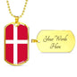 Denmark Flag Necklace Denmark Flag Stainless Steel or 18k Gold Dog Tag 24" - Express Your Love Gifts
