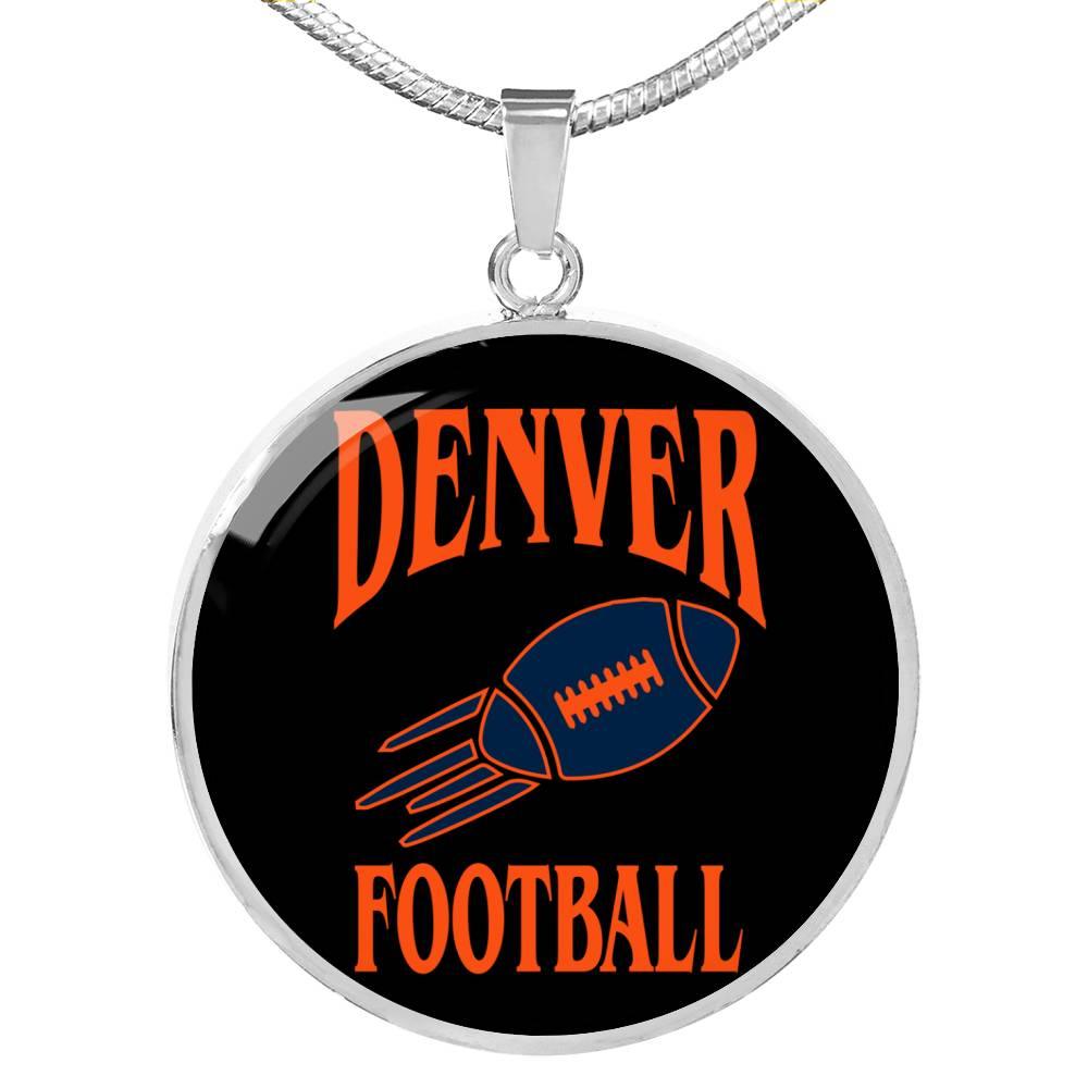 Denver Circle Pendant Football Fan Necklace Stainless Steel or 18k Gold 18-22" - Express Your Love Gifts