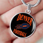 Denver Circle Pendant Football Fan Necklace Stainless Steel or 18k Gold 18-22" - Express Your Love Gifts