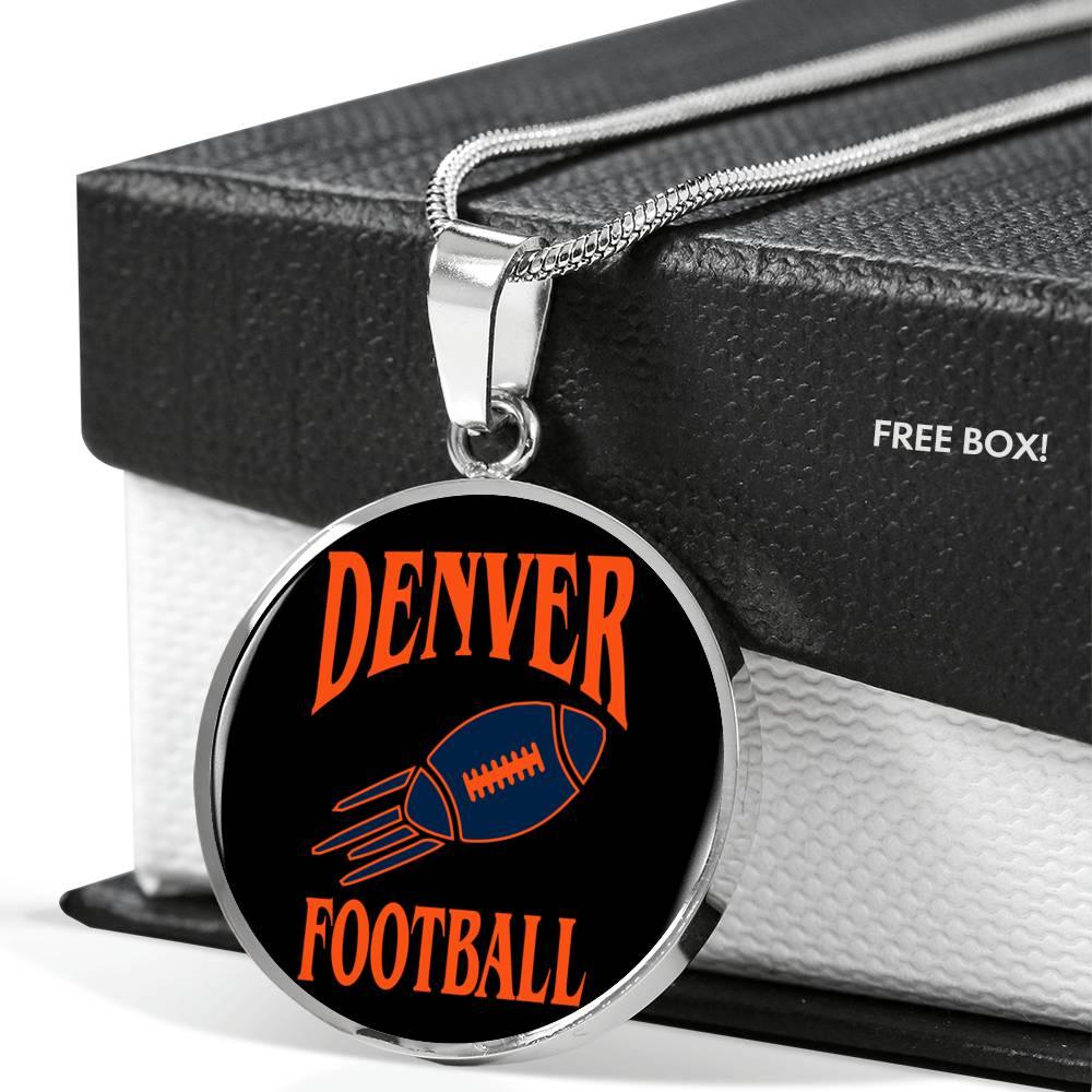 Denver Circle Pendant Football Fan Necklace Stainless Steel or 18k Gold 18-22" - Express Your Love Gifts