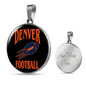 Denver Circle Pendant Football Fan Necklace Stainless Steel or 18k Gold 18-22" - Express Your Love Gifts
