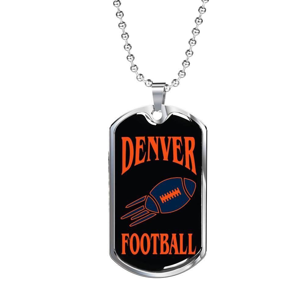 Denver Fan Necklace Dog Tag Stainless Steel or 18k Gold 24" Chain - Express Your Love Gifts