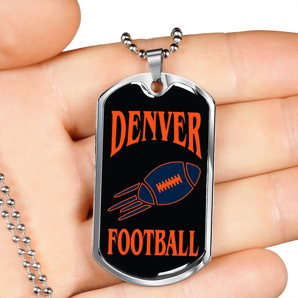 Denver Fan Necklace Dog Tag Stainless Steel or 18k Gold 24" Chain - Express Your Love Gifts