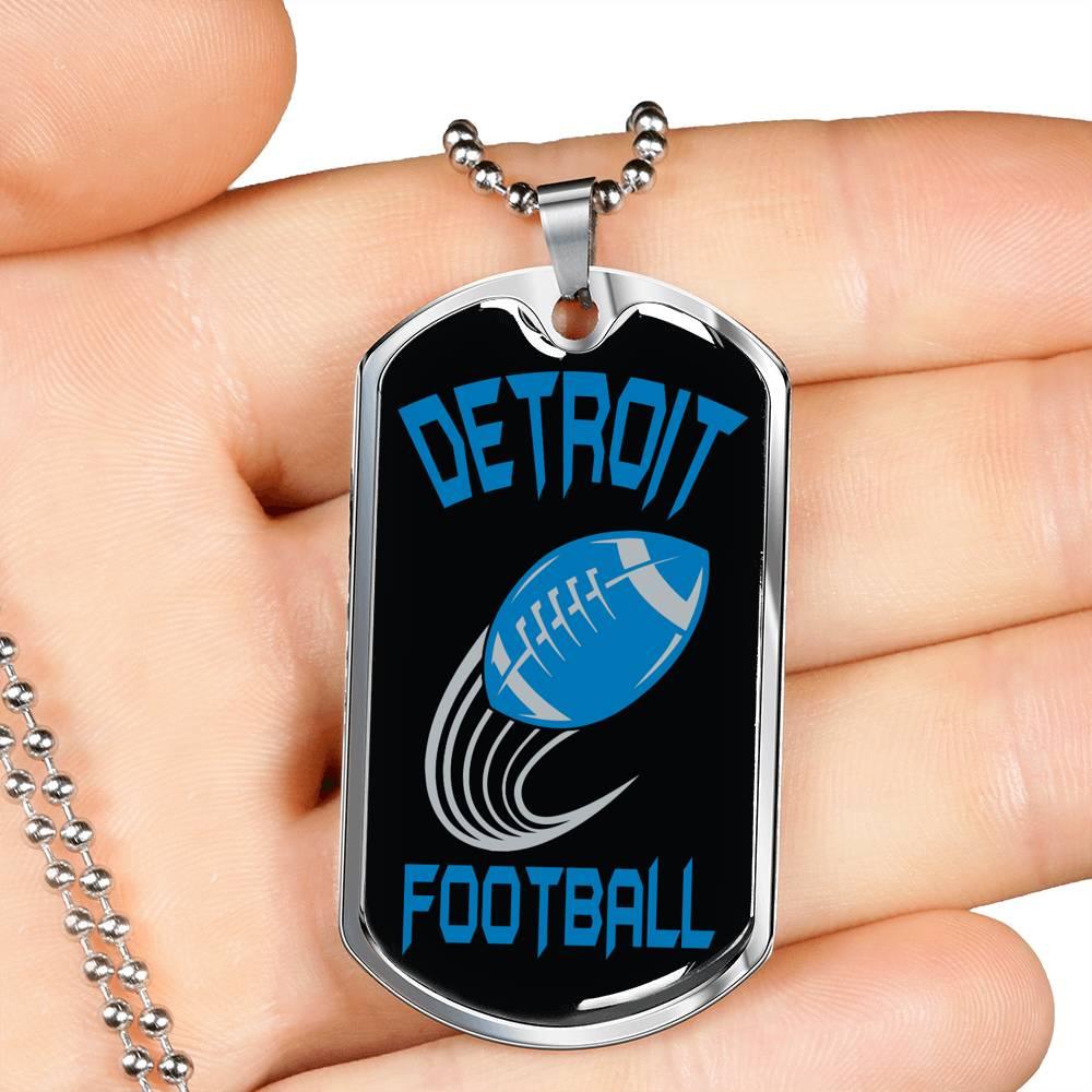 Detroit Fan Necklace Dog Tag Stainless Steel or 18k Gold 24" Chain - Express Your Love Gifts