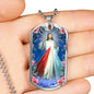 Divine Mercy Catholic Necklace Stainless Steel or 18k Gold Dog Tag 24" Chain-Express Your Love Gifts
