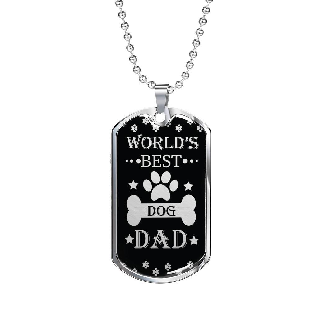 Dog Dad Dog Tag Stainless Steel or 18k Gold 24" Chain Gift For Dad - Express Your Love Gifts