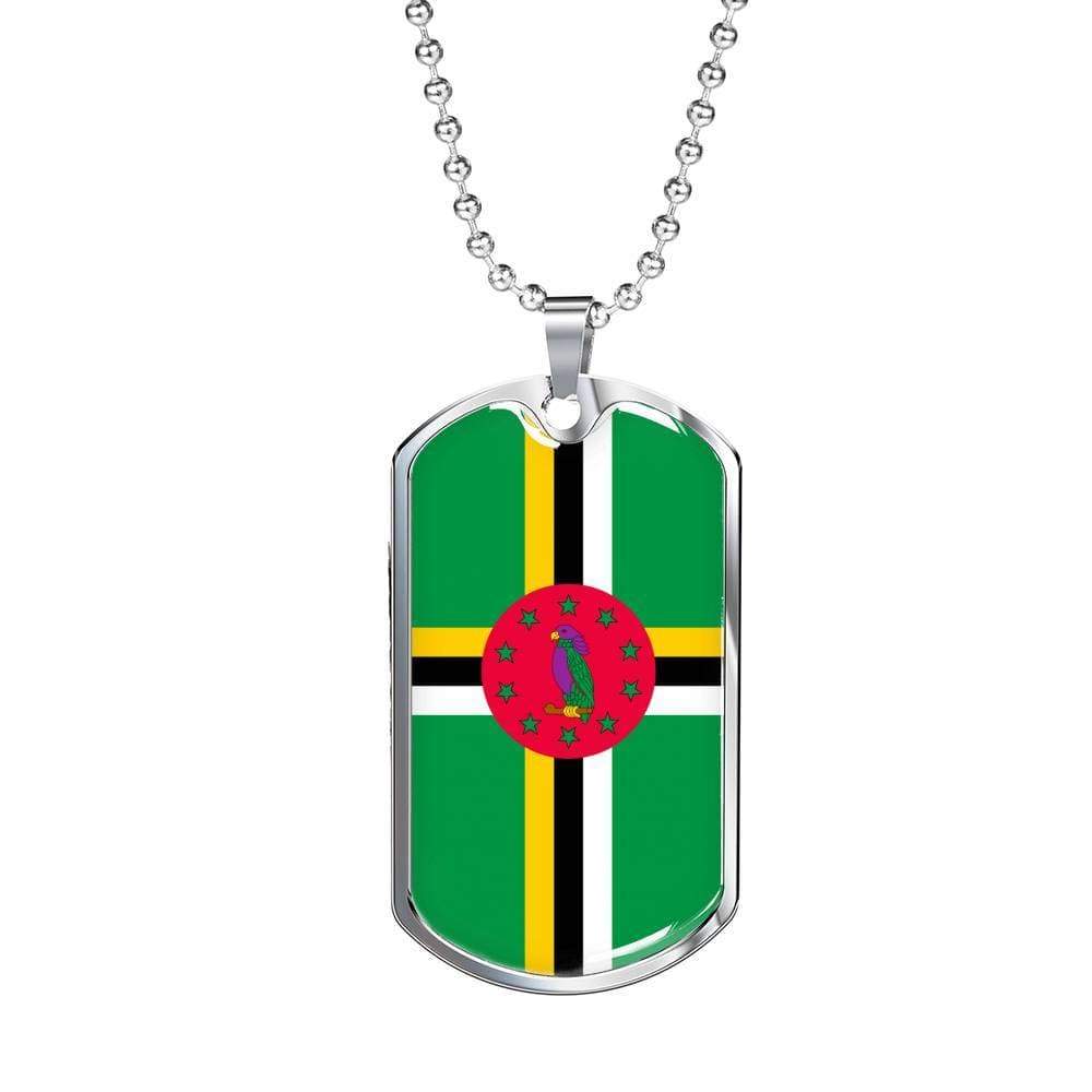 Dominica Flag Necklace Dominica Flag Stainless Steel or 18k Gold Dog Tag 24" - Express Your Love Gifts
