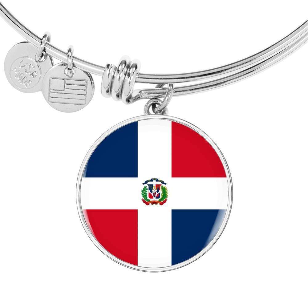 Dominican Flag Bracelet Dominican Flag Stainless Steel or 18k Gold Circle Bangle - Express Your Love Gifts