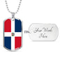 Dominican Republic Flag Necklace Stainless Steel or 18k Gold Dog Tag 24" - Express Your Love Gifts