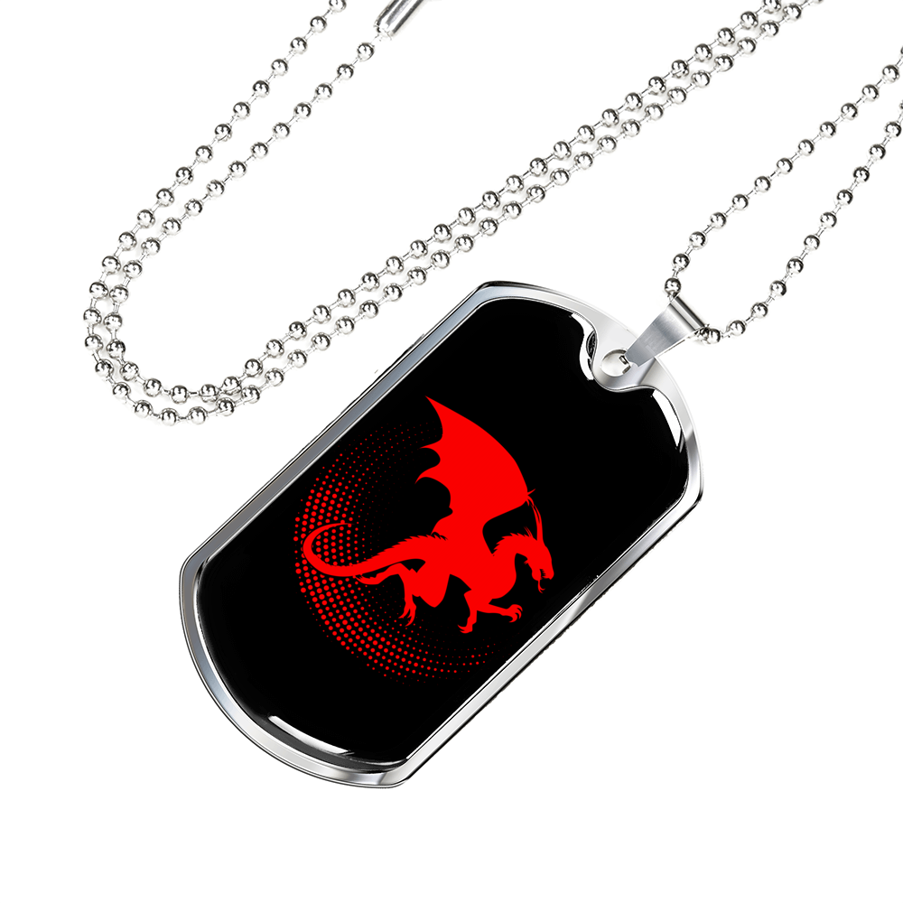 Dragon Black And Red Necklace Stainless Steel or 18k Gold Dog Tag 24" Chain-Express Your Love Gifts