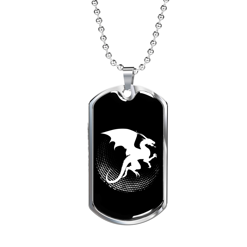 Dragon Black And White Necklace Stainless Steel or 18k Gold Dog Tag 24" Chain-Express Your Love Gifts