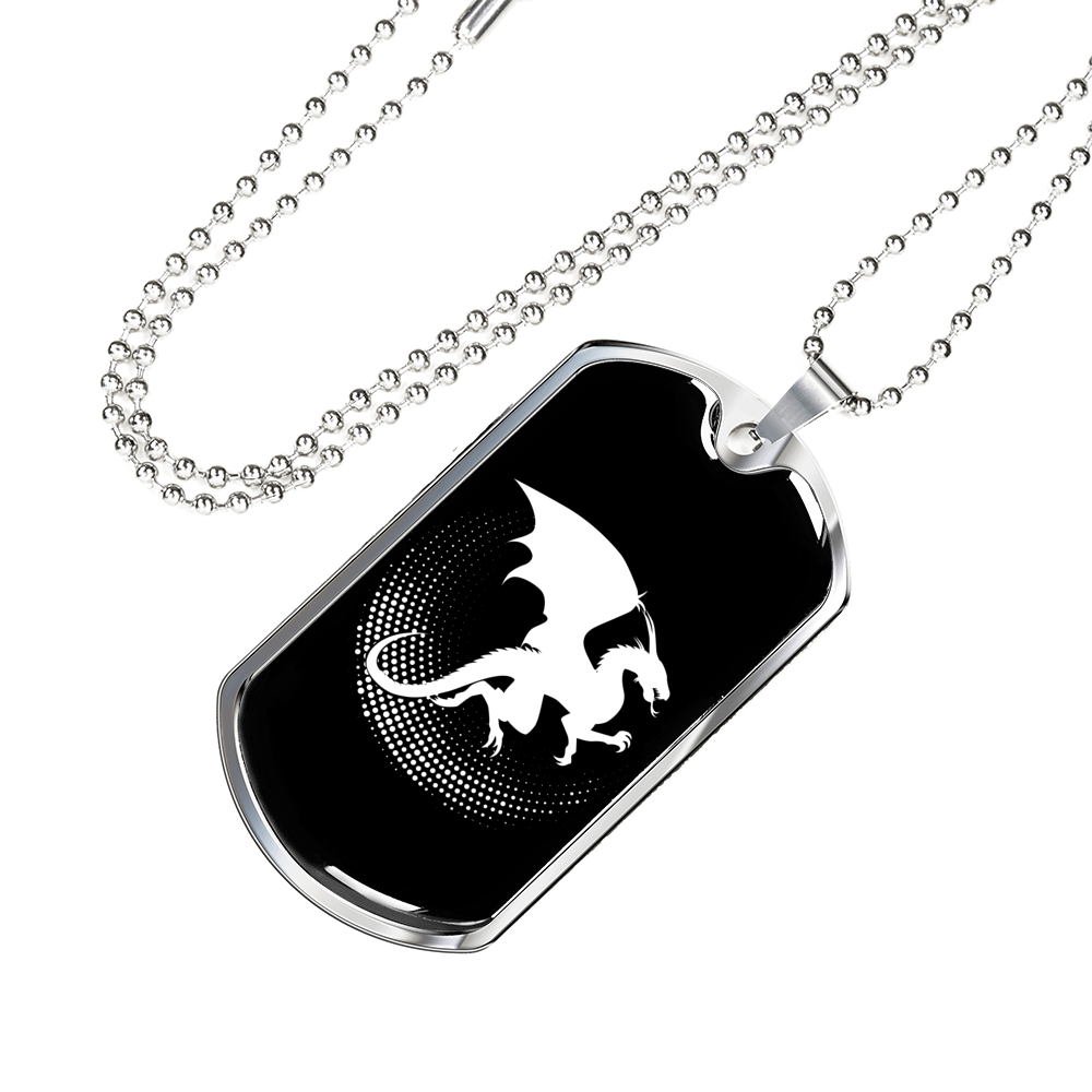 Dragon Black And White Necklace Stainless Steel or 18k Gold Dog Tag 24" Chain-Express Your Love Gifts