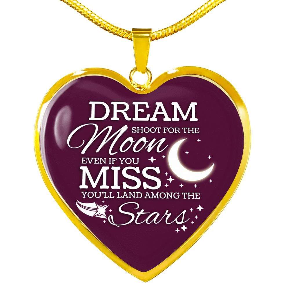 Dream Shoot For The Moon Necklace Stainless Steel or 18k Gold Heart Pendant 18-22" - Express Your Love Gifts