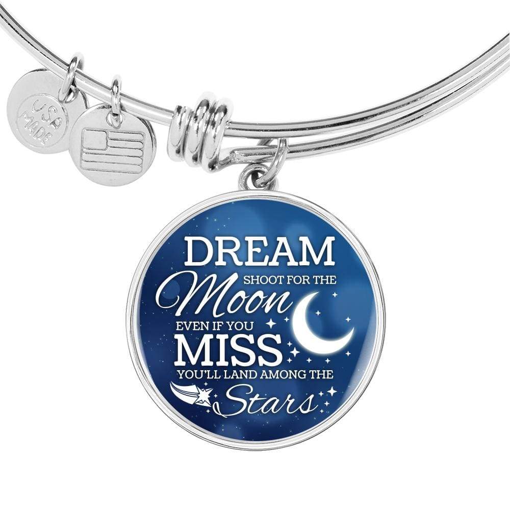 Dream Shoot For The Moon Stainless Steel or 18k Gold Circle Bangle Bracelet - Express Your Love Gifts