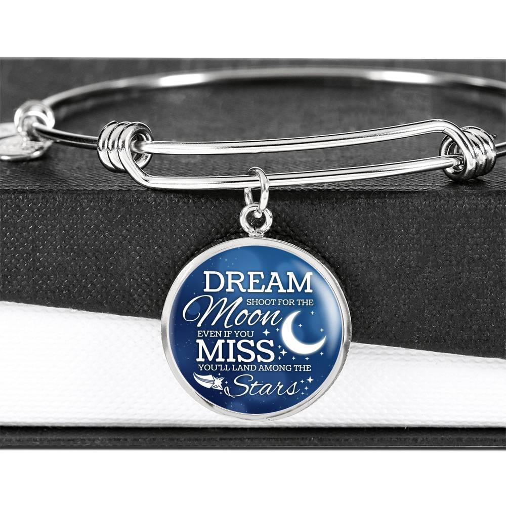 Dream Shoot For The Moon Stainless Steel or 18k Gold Circle Bangle Bracelet - Express Your Love Gifts