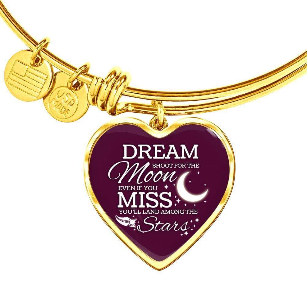 Dream Shoot For The Moon Stainless Steel or 18k Gold Heart Bangle Bracelet - Express Your Love Gifts
