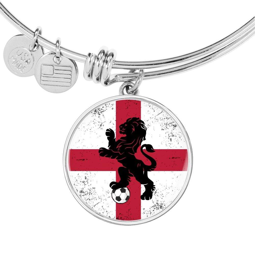 England Flag And Futbol/Soccer Stainless Steel or 18k Gold Circle Bangle Bracelet - Express Your Love Gifts