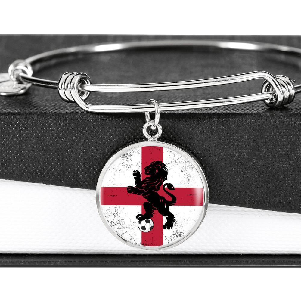 England Flag And Futbol/Soccer Stainless Steel or 18k Gold Circle Bangle Bracelet - Express Your Love Gifts